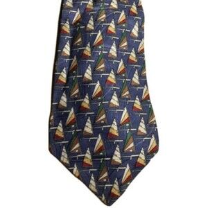Vintage 70s Abercrombie & Fitch Silk Sailboat Nautical Tie Navy Spain Handmade